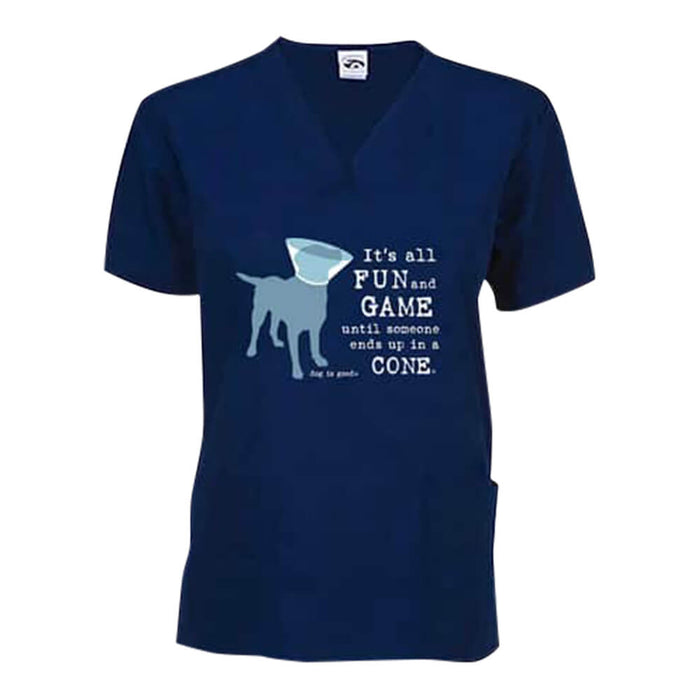 Dog is Good Scrub Top, Fun and Games - Navy S 