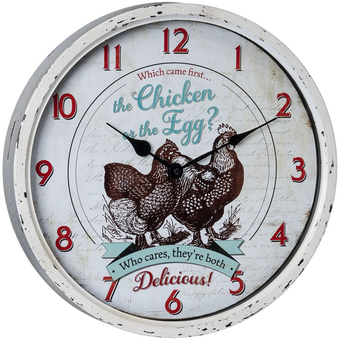 Iron & Glass Chicken Wall Clock - White  