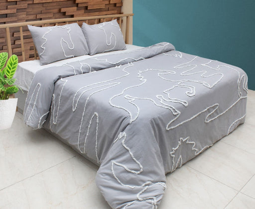 Lila Elegant Horse 100% Cotton 3 Pc Duvet Set - Gray and White Queen 