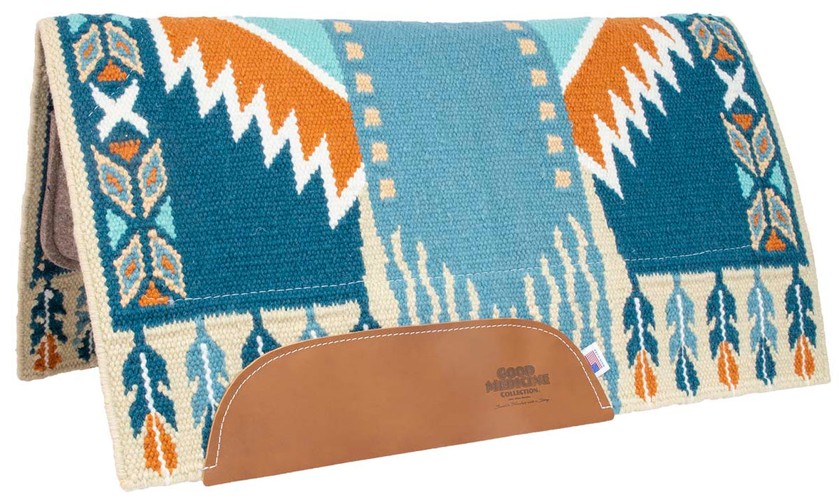 "Reining Glory" 100% New Zealand Wool Saddle Blanket with Wool Bottom - TAN TURQUOISE  