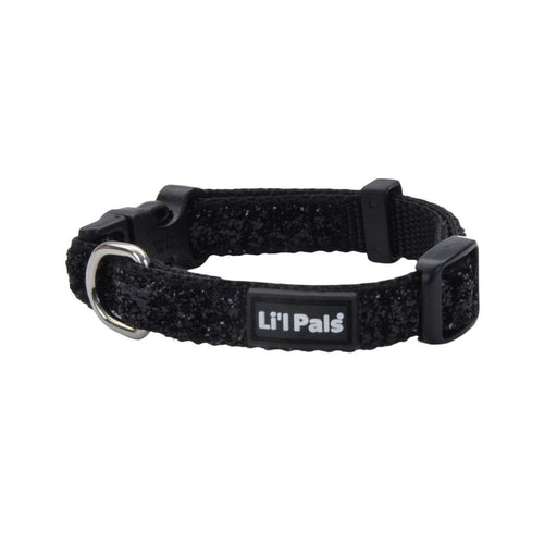 Li'l Pals Adjustable Dog Collar with Glitter Overlay - Black Sparkles Petite X-Small - 3/8" x 6"-8" 