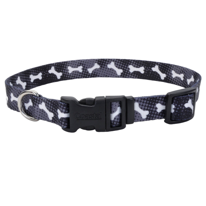 Styles Adjustable Dog Collar - Black Bones Large - 1" x 18"-26" 