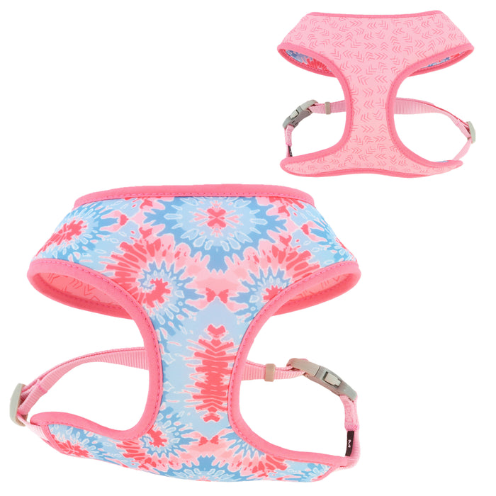 Sublime Reversible Dog Harness - Pink Tie Dye with Pink Arrows XXS - 5/8" x 14" - 16" 