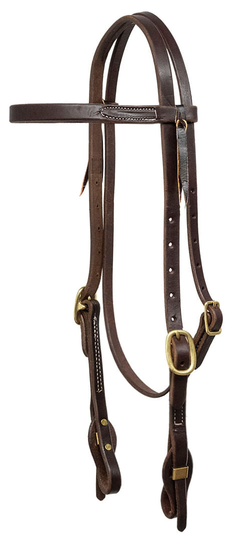 Poplar Head Saddlery Oiled Harness Leather Browband Headstall with Easy-Change Slot Ends - Brown  