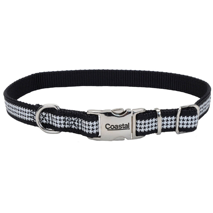 Ribbon Adjustable Dog Collar with Metal Buckle - Houndstooth X-Small - 5/8" x 8"-12" 