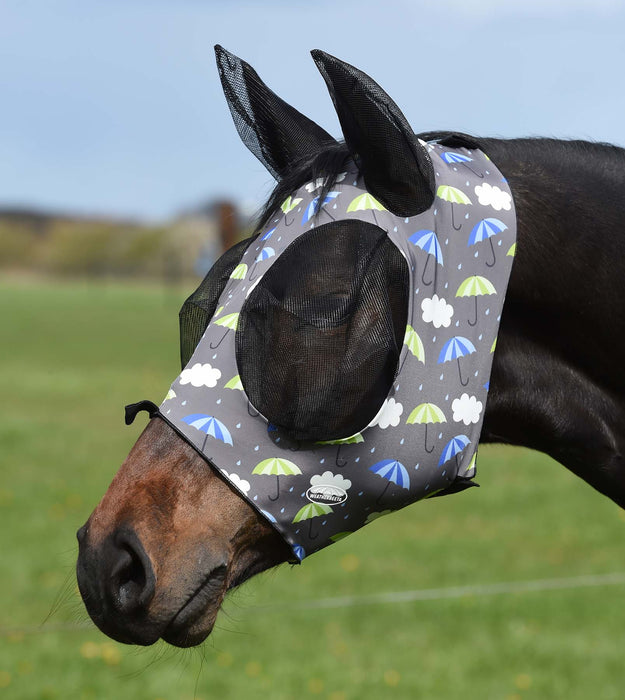 WeatherBeeta Deluxe Stretch Bug Eye Saver Fly Mask with Ears - Umbrella Print Cob 