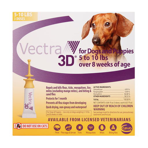 Vectra 3D Flea & Tick Spot Treatment for Dogs - 5-10 lbs 3 Dose 