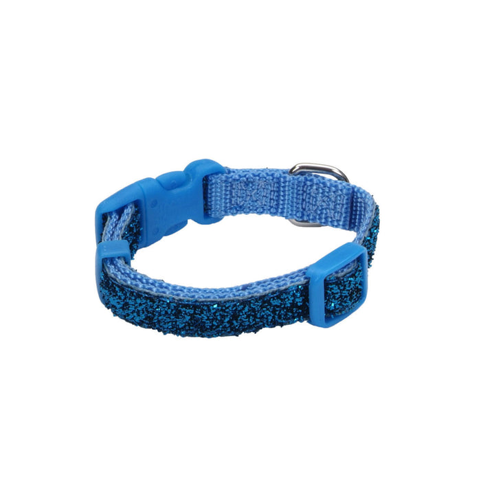 Li'l Pals Adjustable Dog Collar with Glitter Overlay - Blue Sparkles Petite X-Small - 3/8" x 6"-8" 