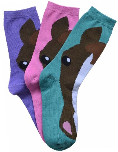 Horse Face Crew Socks, Ladies, 3pk - Multi  