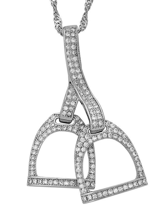 Rhodium Horse Double Stirrup Necklace - Silver  