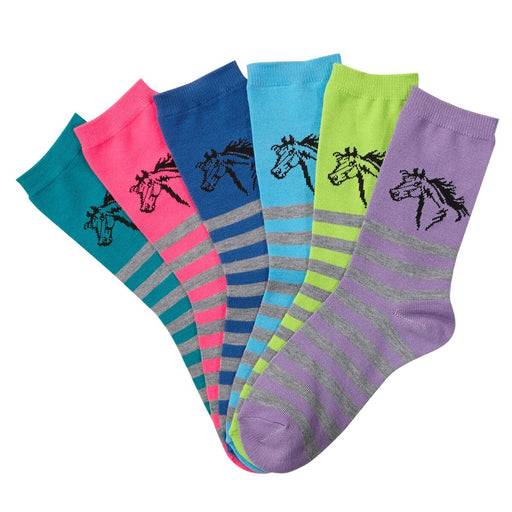 Lila Horses in Stripes Crew Socks, Ladies - Multi  