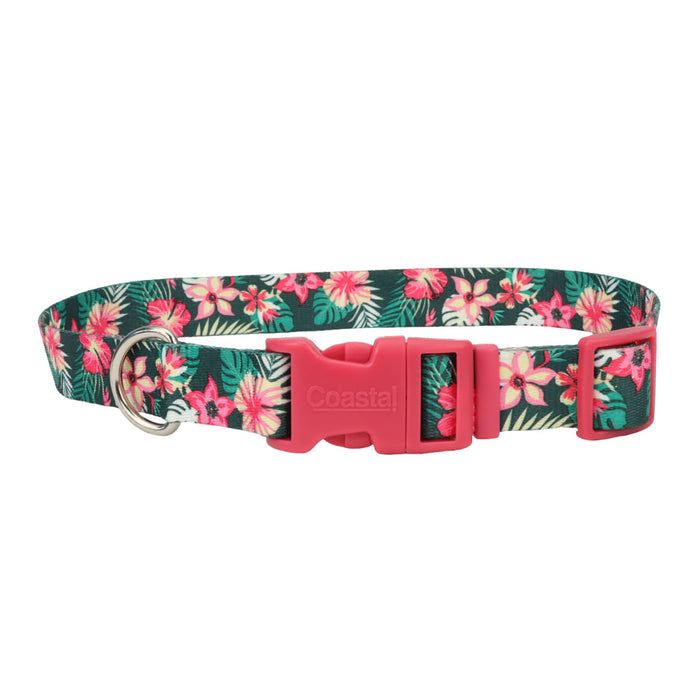 Styles Adjustable Dog Collar - Hunter Tropical Flower Large - 1" x 18"-26" 