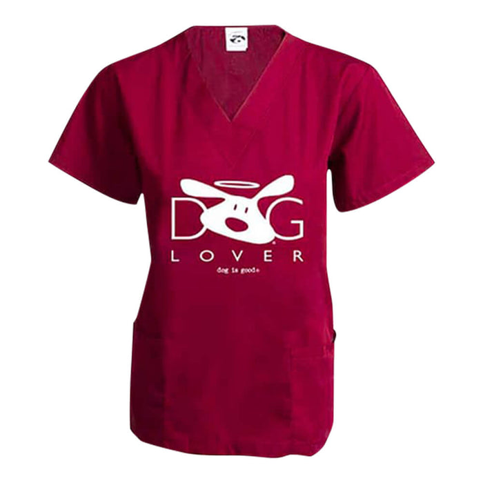 Dog is Good Scrub Top, Dog Lover - Wine M 