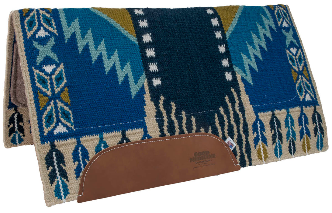 "Reining Glory" 100% New Zealand Wool Saddle Blanket with Wool Bottom - BLUE TAN  