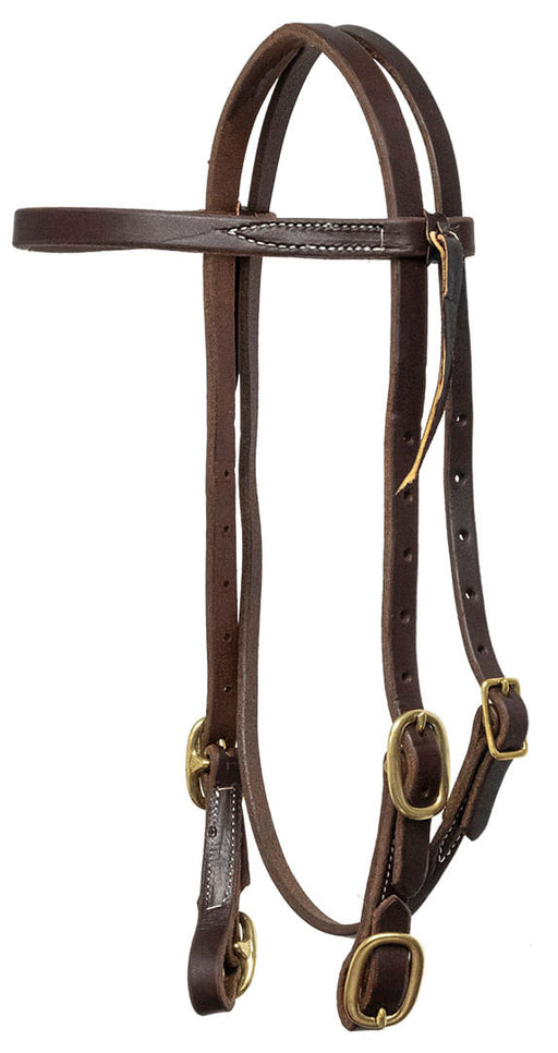 Poplar Head Saddlery Oiled Harness Leather Browband Headstall with Easy-Change Buckle Ends - Brown  