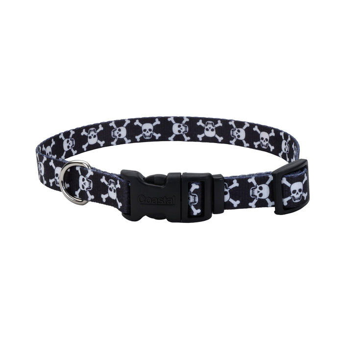 Styles Adjustable Dog Collar - Black Skulls Large - 1" x 18"-26" 