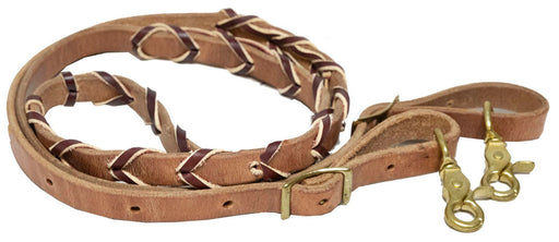 Poplar Head Premium Harness Leather Laced Barrel Rein, 3/4" x 7' - Brown  