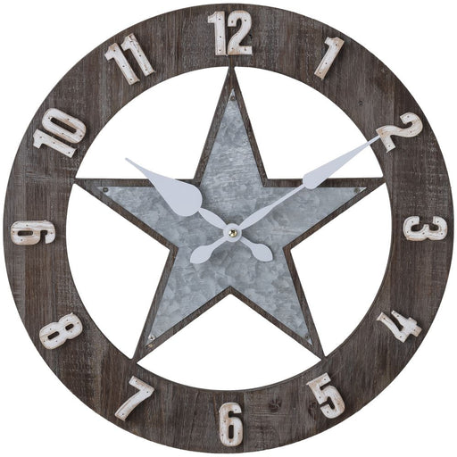 Metal & Wood Star Wall Clock - Brown  