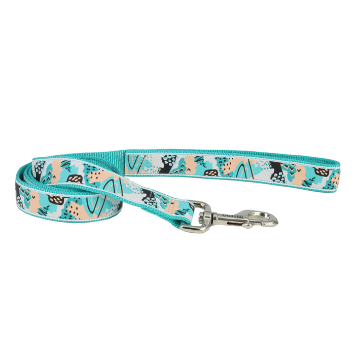 Ribbon Dog Leash - Teal Sketched Abstract  