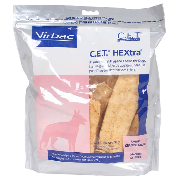 Virbac C.E.T. HEXtra Premium Dental Oral Hygiene Chews for Dogs, 30 ct - Large