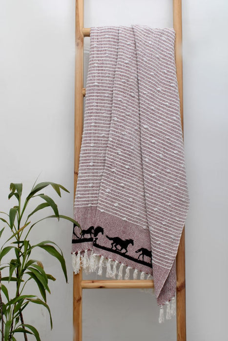 Horsehoes Cotton Throw - Red  