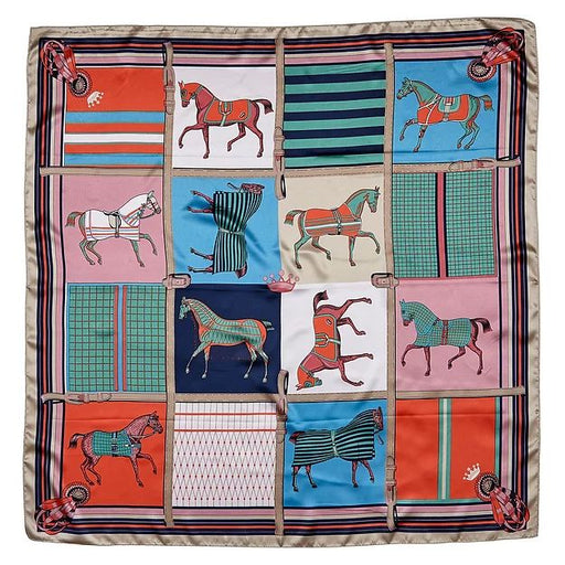 Horse in Blankets Silky Scarf, 36" x 36" - Multi  