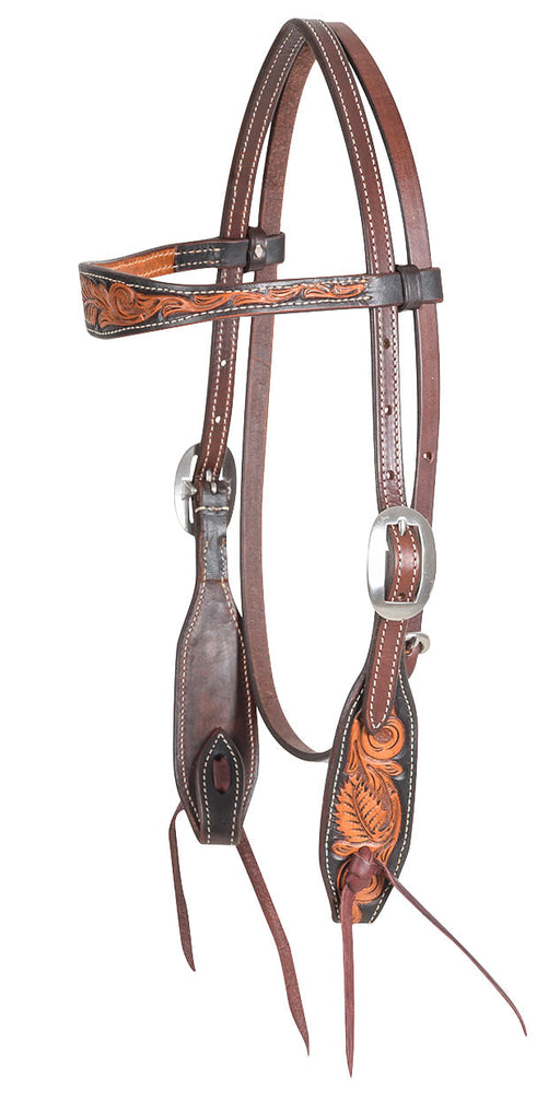 Martin Saddlery Dyed Edge Browband Headstall with Floral Tooling - Brown  