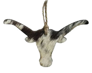 Cowhide Leather Christmas Ornament - Longhorn  