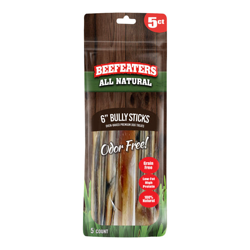 Beefeaters Bully Sticks, 6 in, 5 count bag -   