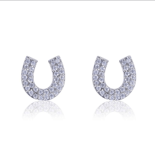 Rhodium & CZ Horseshoe Earrings - Silver  