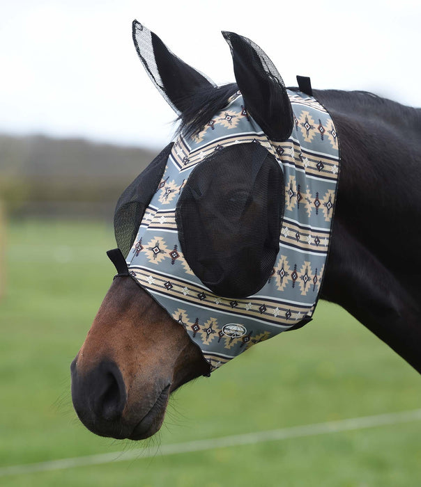 WeatherBeeta Deluxe Stretch Bug Eye Saver Fly Mask with Ears - Grey Navajo Cob 