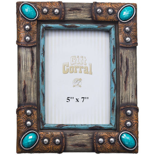 Wood and Turquoise Stone Picture Frame -   