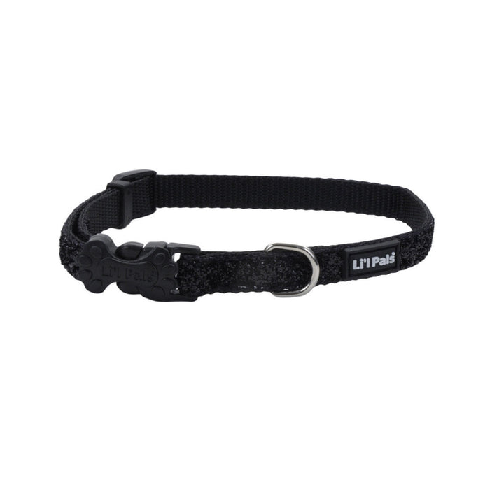 Li'l Pals Adjustable Dog Collar with Glitter Overlay - Black Sparkles Petite Small - 3/8" x 8"-12" 