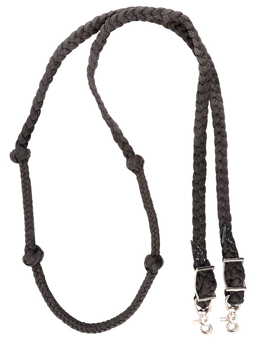 Martin Saddlery Braided Nylon Barrel Rein with Knots 1-inch Thick Buckle Snap Ends, Black - Black 1" 