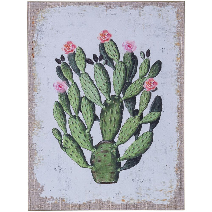 Cactus with Flowers Plank Wall Hanging - Multi  