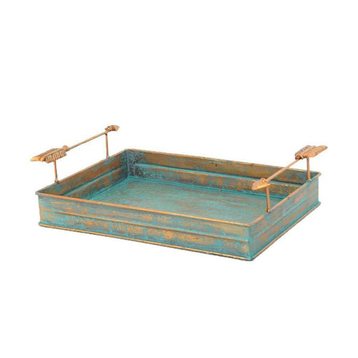 Turquoise Patina Tray with Arrow Handles - Turquoise  