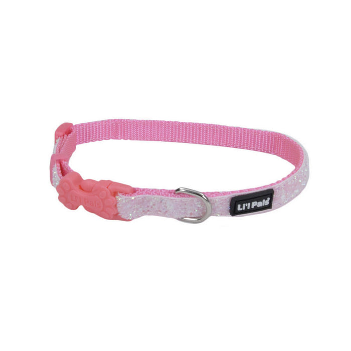 Li'l Pals Adjustable Dog Collar with Glitter Overlay - Pink Sparkles Petite Small - 3/8" x 8"-12" 