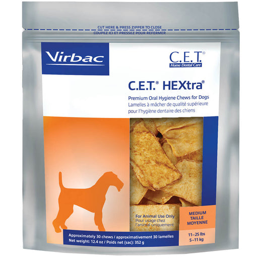 Virbac C.E.T. HEXtra Premium Dental Oral Hygiene Chews for Dogs, 30 ct - Medium