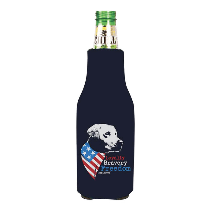 Dog is Good Bottle Koozie, Freedom Dog, Navy - 