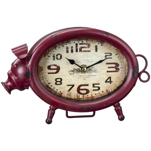 Country Pig Tabletop Clock - Red  