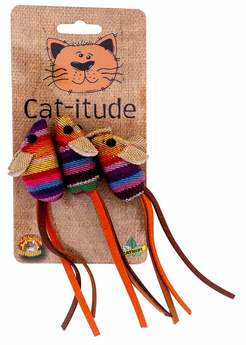 Cat-itude Cat Toys - 3-pk Cat-itude Rainbow Mice Cat Toy  