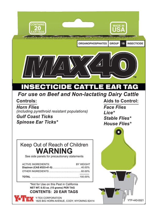 20 - pk Max 40 Insecticide Cattle Ear Tag - Jeffers - Farm & Ranch Supplies > Identification & Ear Tags