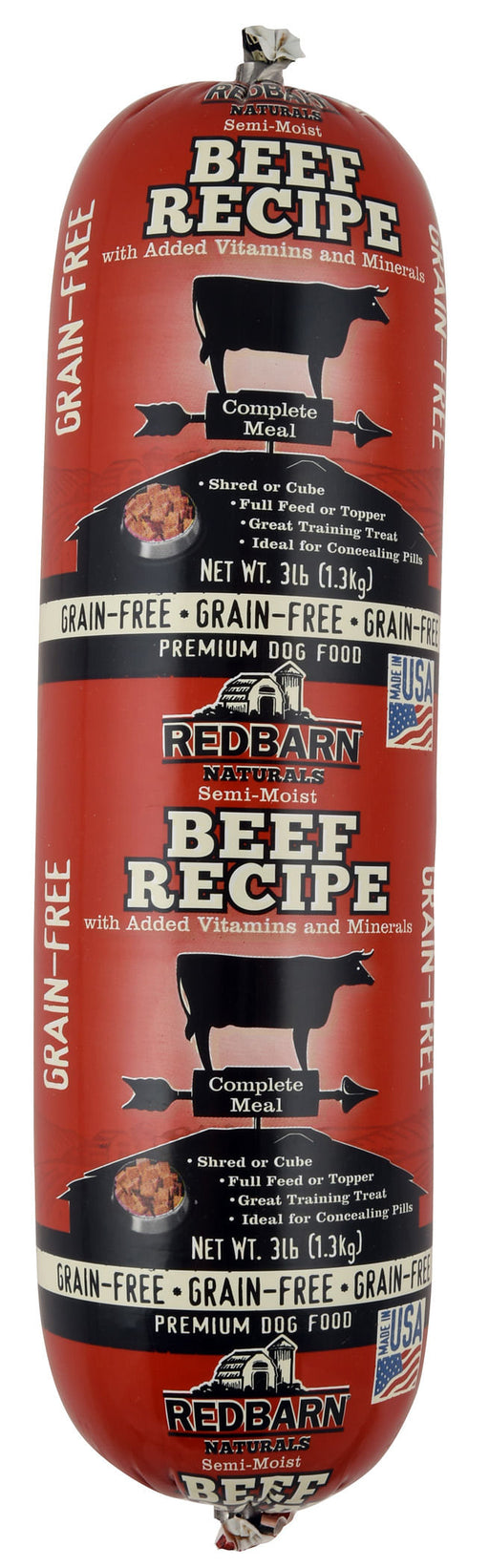 Redbarn Naturals Grain-Free Beef Recipe Dog Food Roll, 3 lb -   