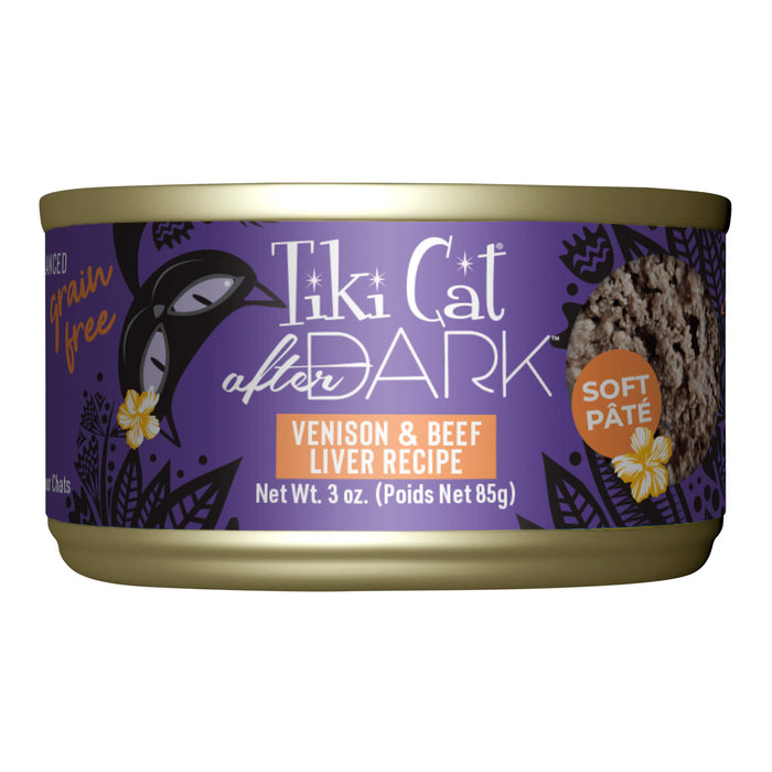 Tiki Cat After Dark Pate Wet Cat Food, Wild Venison & Beef Liver, 3 oz. Cans, 12 Count Size 3oz