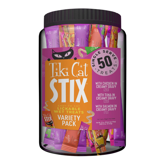 Tiki Cat Stix Wet Cat Treats, Variety Mega Jar, 50 Count, 25 oz. Size 25oz