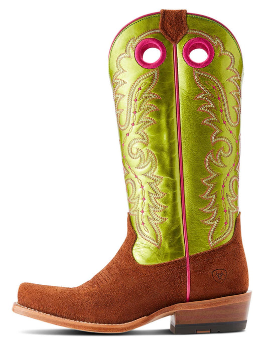 Ariat Women's Futurity Boon Western Boot - Cognac Brown Roughout /Lime 9.5 