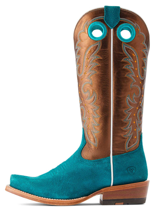 Ariat Women's Futurity Boon Western Boot - Turquoise Roughout/Gold 9 