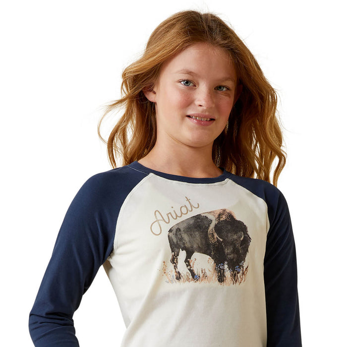 Ariat Girl's Painted Buffalo Raglan T-Shirt - Medium  