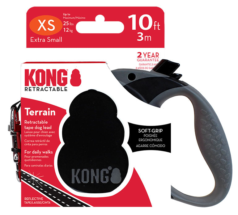 KONG Terrain Retractable Leash - Black Extra Small 