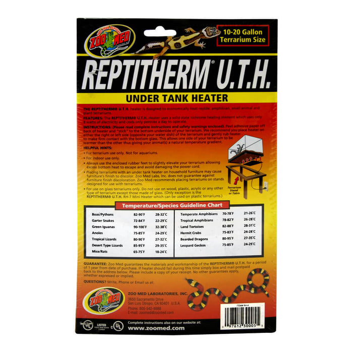 Reptitherm Under Tank Heater, 10-20 Gallon, 6" x 8" - Black 6x8" Black